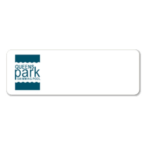 051 - Queens Park Swimming Pool badge 75x25mm , LOGO ONLY, no doming with PIN fitting