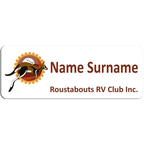 Roustabouts RV Club, 80x30mm with NO doming, magnet and pin fitting