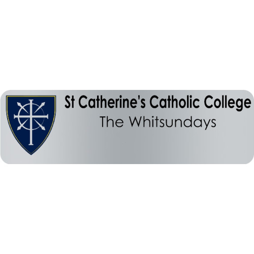 St Catherine's Catholic College badge with acrylic doming and magnet fitting