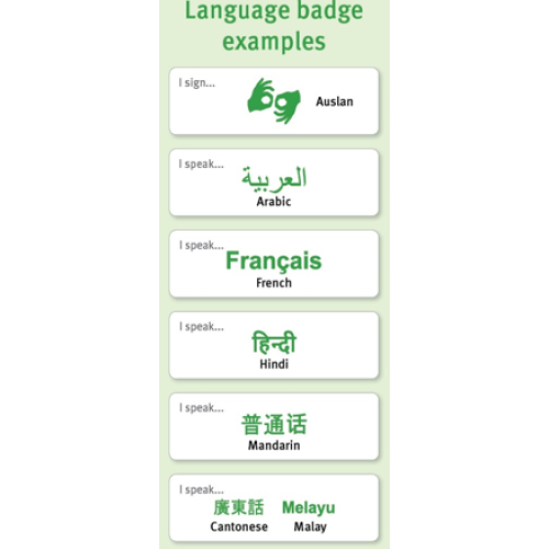 CHQ Language Badge 65x20mm with acrylic doming and magnet fitting