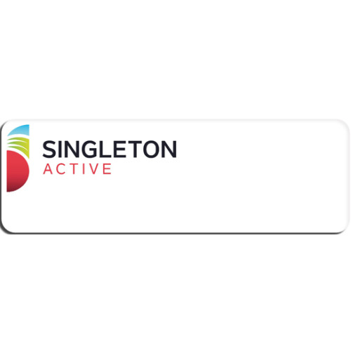 052 - Singleton Active badge LOGO only, 75x25mm with pin fitting