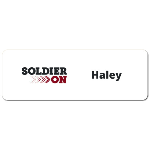 SO badge - 75x25mm, doming and magnet, artwork supplied - white background