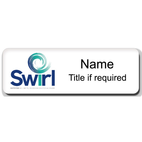 055 - SWIRL badge, 75x25mm with pin fitting
