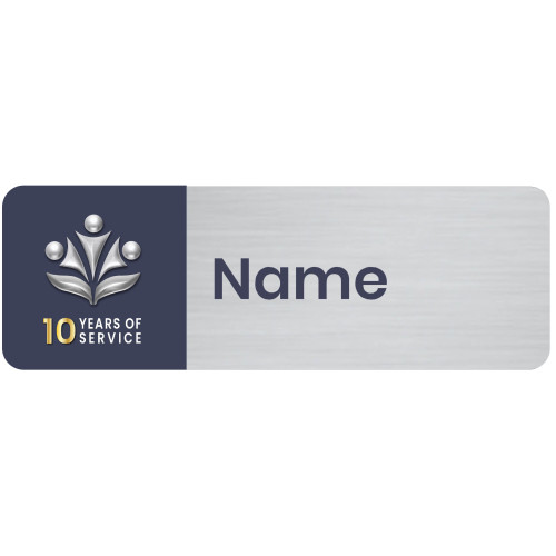 10YRS brushed silver 75x25mm, pin fitting