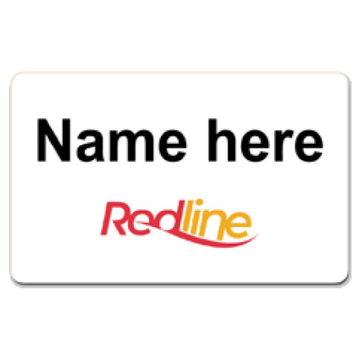 TRC badge 80x50mm with acrylic doming, clip and pin fitting