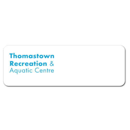 Thomastown Recreation and Aquatic Centre badge 75x25mm with pin fitting