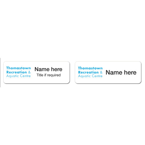 Thomastown Recreation and Aquatic Centre badge 75x25mm with MAGNET fitting