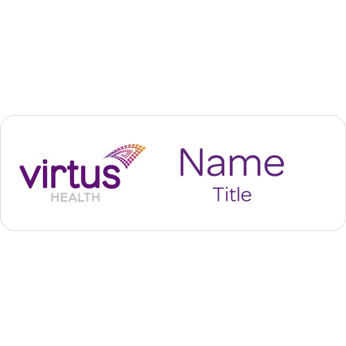Virtus Health badge with acrylic doming and magnet fitting