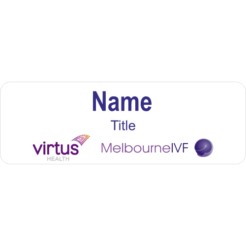 Virtus & Melbourne IVF co-branded badge with acrylic doming and magnet fitting