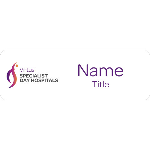 Virtus Specialist Day Hospital badge with acrylic doming and magnet fitting
