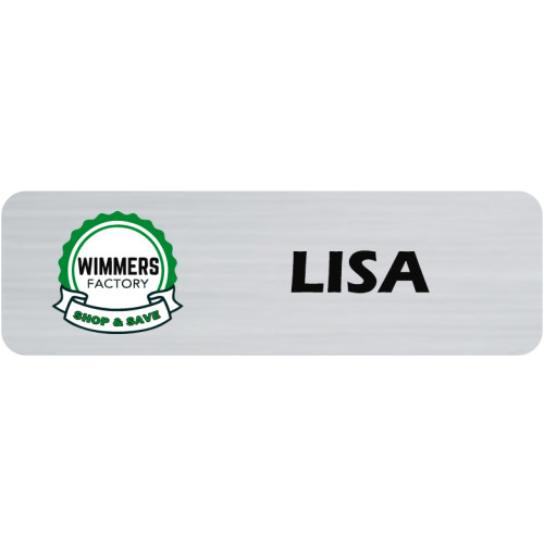 Wimmers Factory badge on brushed silver (65x20mm) with acrylic doming and magnet fitting