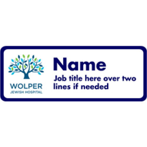 Wolper Jewish hospital name badge with no doming and magnet fitting