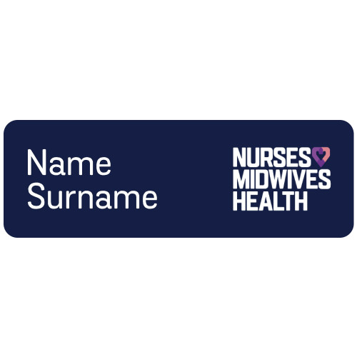 YBU-NMH badge 75x25mm on white with doming and magnet fitting