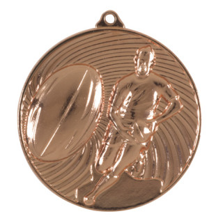 50mm Rugby Medal in G,S or Bnz