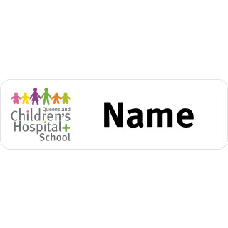 Qld Children's Hospital school badge 65x20mm with acrylic doming and magnet fitting