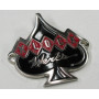 Cast metal (zinc) emblem badge, polished,  with  gloss black and red enamel